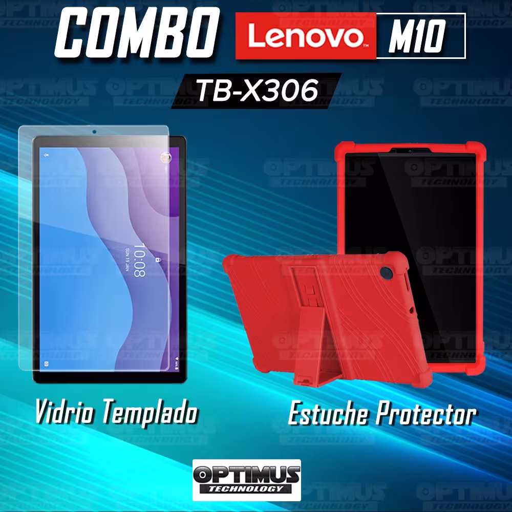 Kit Vidrio templado y Estuche Protector de goma antigolpes con soporte Tablet Lenovo M10 HD TB-X306 OPTIMUS TECHNOLOGY™ - 12