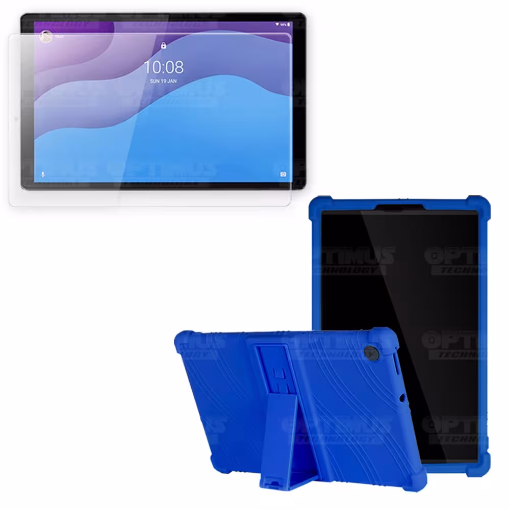 Kit Vidrio templado + Estuche Protector Goma + Teclado y Mouse Ratón Bluetooth para Tablet Lenovo M10 HD TB-X306 OPTIMUS TECHNOL