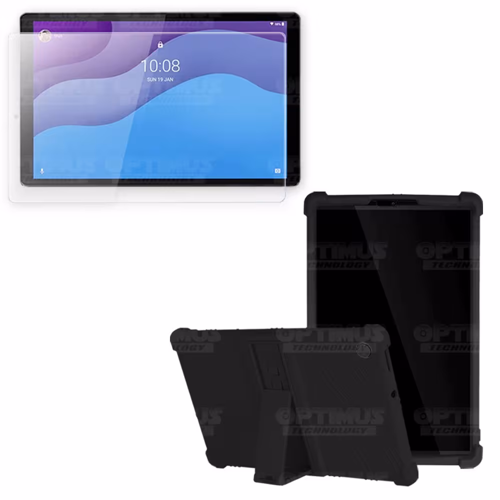 Kit Vidrio templado + Estuche Protector Goma + Teclado y Mouse Ratón Bluetooth para Tablet Lenovo M10 HD TB-X306 OPTIMUS TECHNOL