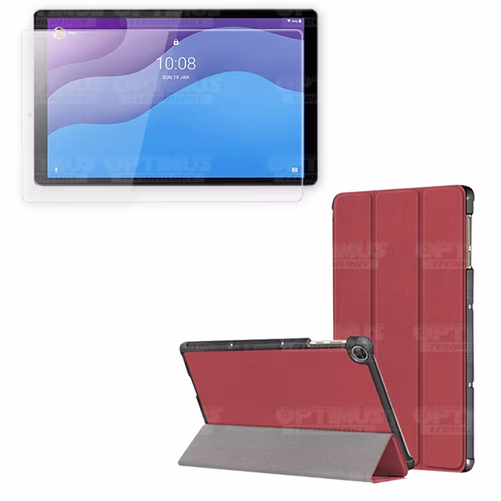 Kit Vidrio templado + Case Forro Protector + Teclado y Mouse Ratón Bluetooth para Tablet Lenovo M10 HD TB-X306 OPTIMUS TECHNOLOG
