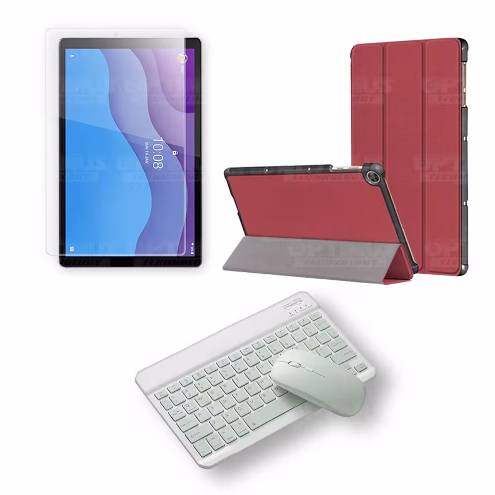 Kit Vidrio templado + Case Forro Protector + Teclado y Mouse Ratón Bluetooth para Tablet Lenovo M10 HD TB-X306 OPTIMUS TECHNOLOG