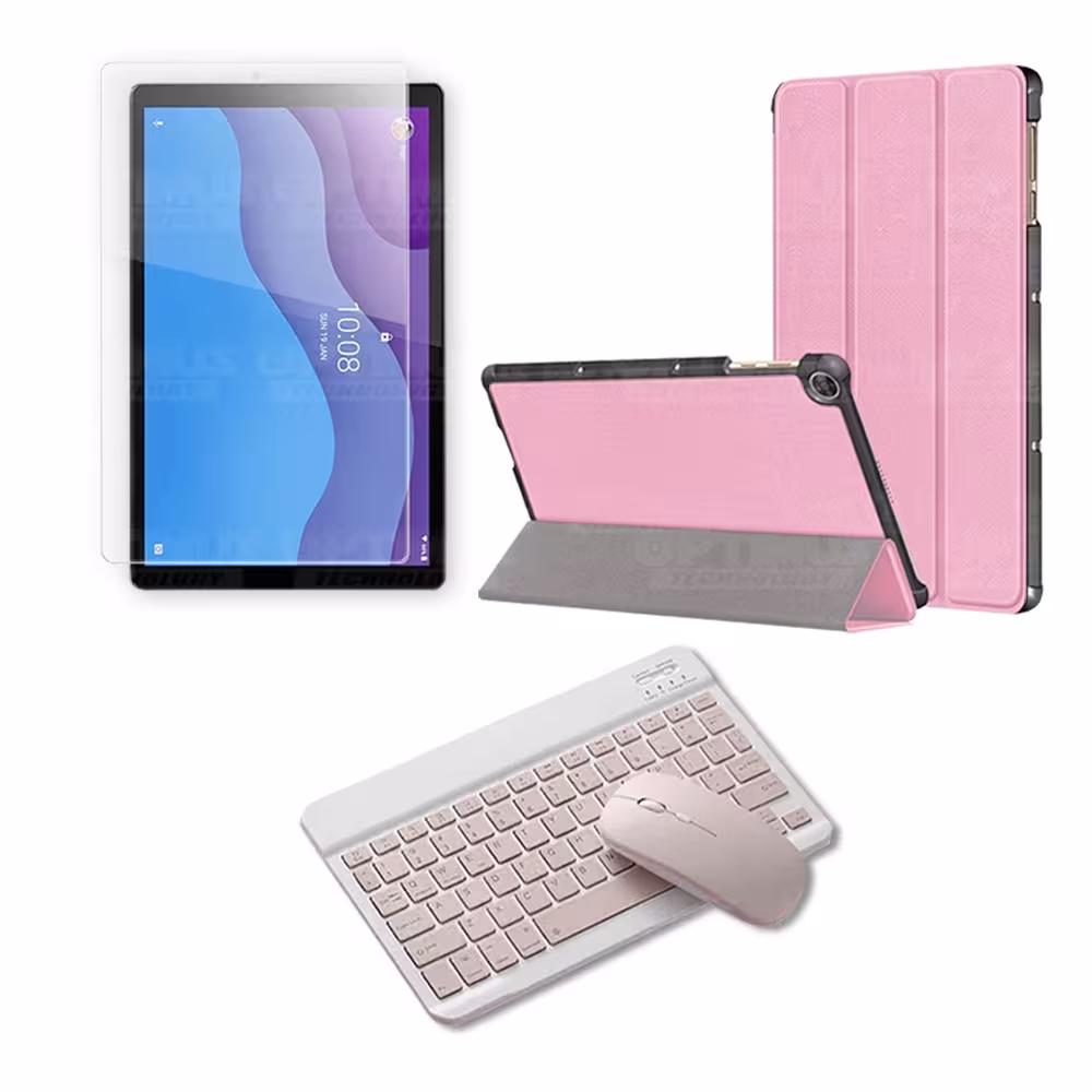 Kit Vidrio templado + Case Forro Protector + Teclado y Mouse Ratón Bluetooth para Tablet Lenovo M10 HD TB-X306 OPTIMUS TECHNOLOG