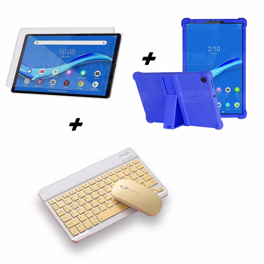 Kit Vidrio templado + Estuche Protector Goma + Teclado y Mouse Ratón Bluetooth para Tablet Lenovo M10 Plus Tb-x606f OPTIMUS TECH