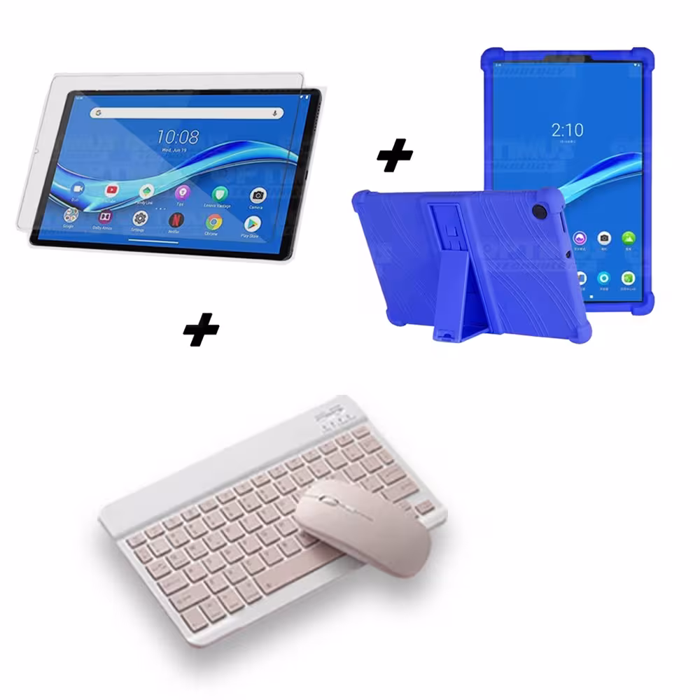 Kit Vidrio templado + Estuche Protector Goma + Teclado y Mouse Ratón Bluetooth para Tablet Lenovo M10 Plus Tb-x606f OPTIMUS TECH