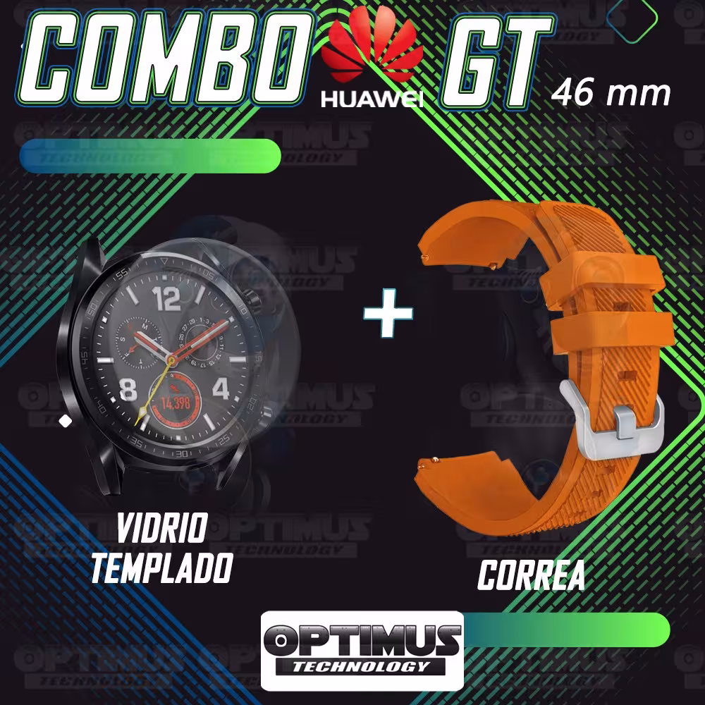 Kit Correa Pulso Manilla de Goma Y Vidrio Templado Huawei Gt 46mm | OPTIMUS TECHNOLOGY™ | CRRY-VTP-HW-GT-46 |
