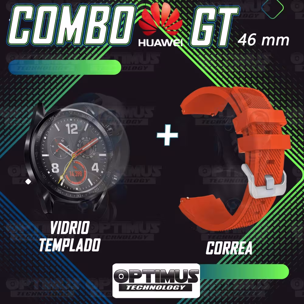 Kit Correa Pulso Manilla de Goma Y Vidrio Templado Huawei Gt 46mm | OPTIMUS TECHNOLOGY™ | CRRY-VTP-HW-GT-46 |