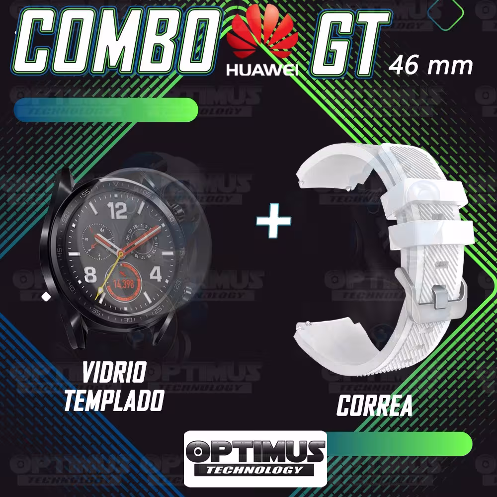 Kit Correa Pulso Manilla de Goma Y Vidrio Templado Huawei Gt 46mm | OPTIMUS TECHNOLOGY™ | CRRY-VTP-HW-GT-46 |