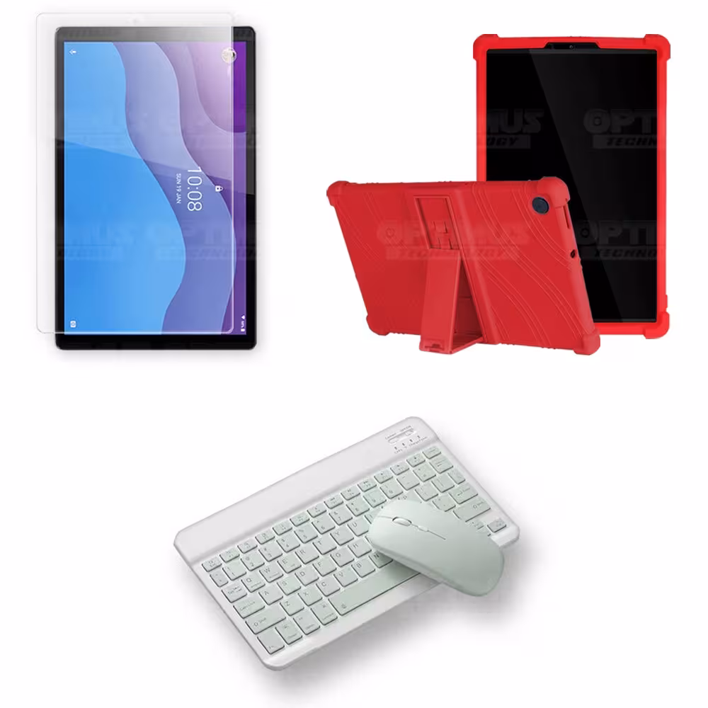 Kit Vidrio templado + Estuche Protector Goma + Teclado y Mouse Ratón Bluetooth para Tablet Lenovo M10 HD TB-X306 OPTIMUS TECHNOL