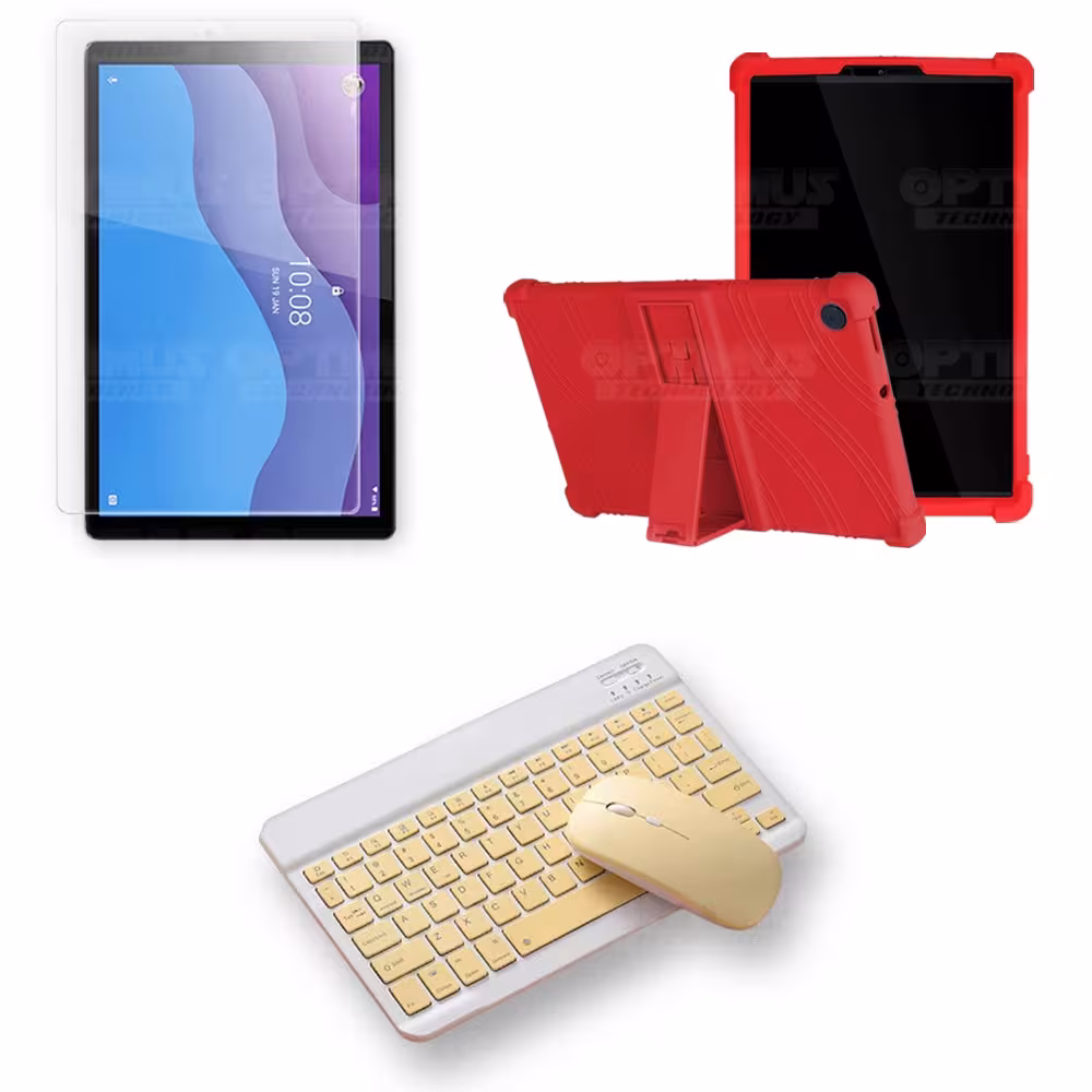Kit Vidrio templado + Estuche Protector Goma + Teclado y Mouse Ratón Bluetooth para Tablet Lenovo M10 HD TB-X306 OPTIMUS TECHNOL