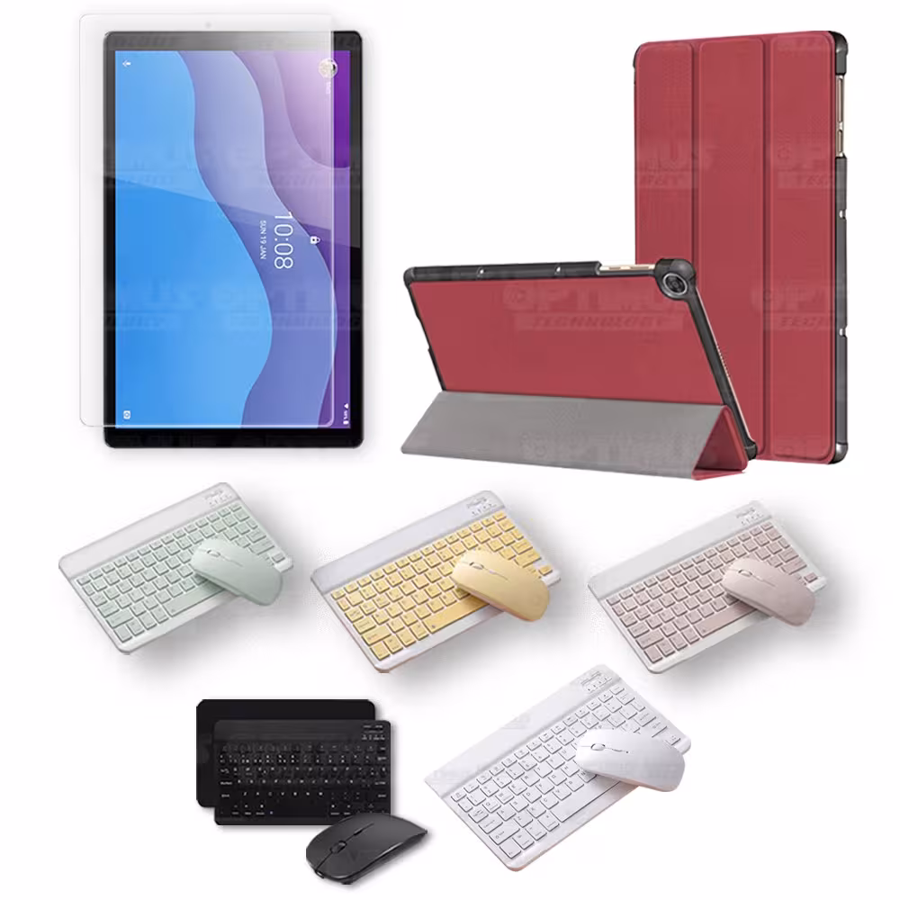 Kit Vidrio templado + Case Forro Protector + Teclado y Mouse Ratón Bluetooth para Tablet Lenovo M10 HD TB-X306 OPTIMUS TECHNOLOG