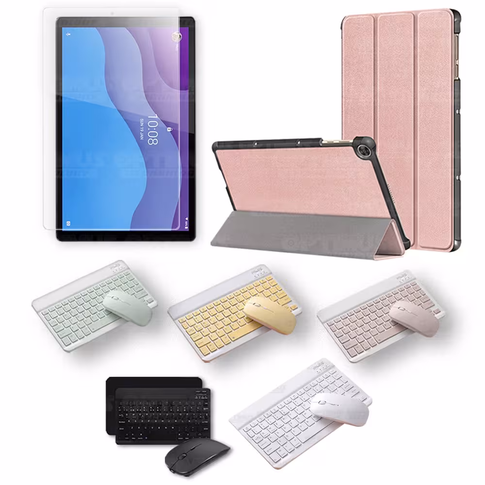 Kit Vidrio templado + Case Forro Protector + Teclado y Mouse Ratón Bluetooth para Tablet Lenovo M10 HD TB-X306 OPTIMUS TECHNOLOG