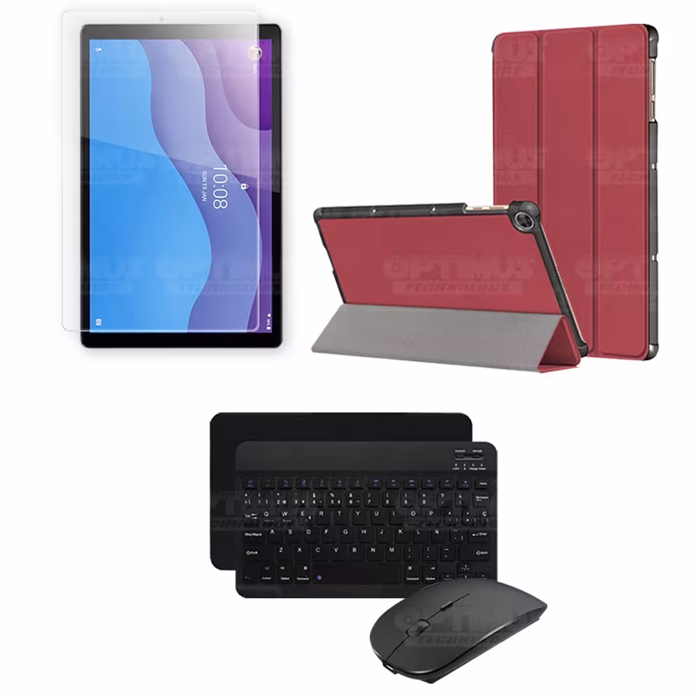 Kit Vidrio templado + Case Forro Protector + Teclado y Mouse Ratón Bluetooth para Tablet Lenovo M10 HD TB-X306 OPTIMUS TECHNOLOG