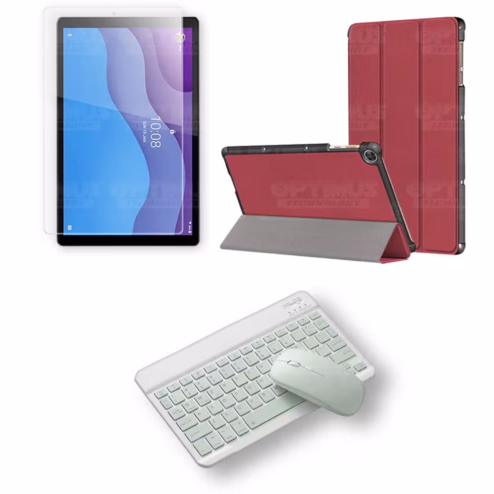 Kit Vidrio templado + Case Forro Protector + Teclado y Mouse Ratón Bluetooth para Tablet Lenovo M10 HD TB-X306 OPTIMUS TECHNOLOG