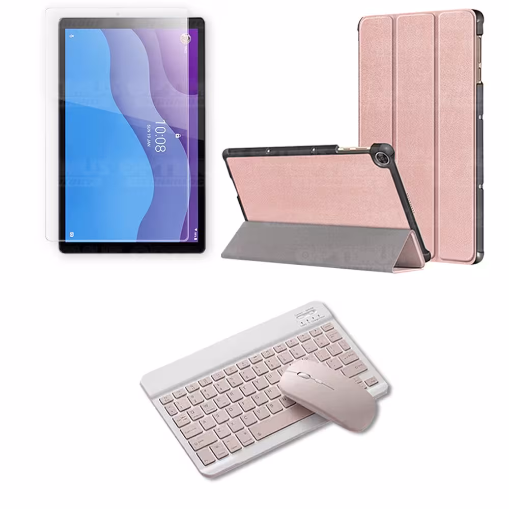 Kit Vidrio templado + Case Forro Protector + Teclado y Mouse Ratón Bluetooth para Tablet Lenovo M10 HD TB-X306 OPTIMUS TECHNOLOG