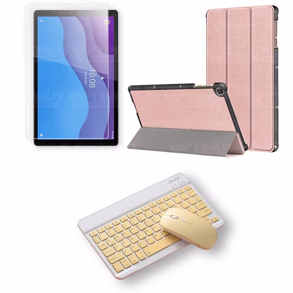 Kit Vidrio templado + Case Forro Protector + Teclado y Mouse Ratón Bluetooth para Tablet Lenovo M10 HD TB-X306 OPTIMUS TECHNOLOG