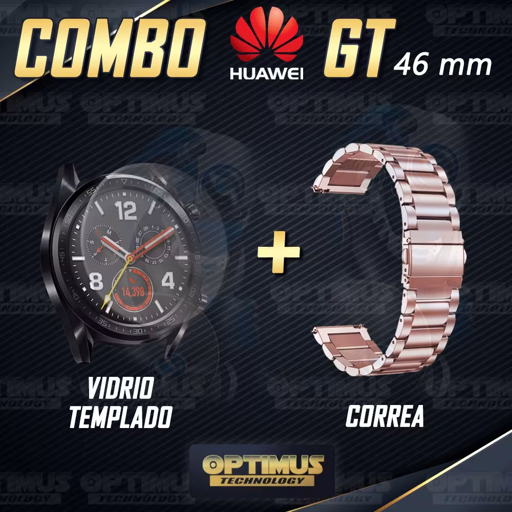 Vidrio Templado Y Correa De Metal Smartwatch Reloj Inteligente Huawei GT 46mm | OPTIMUS TECHNOLOGY™ | CRR-MT-VTP-HW-GT-46 |