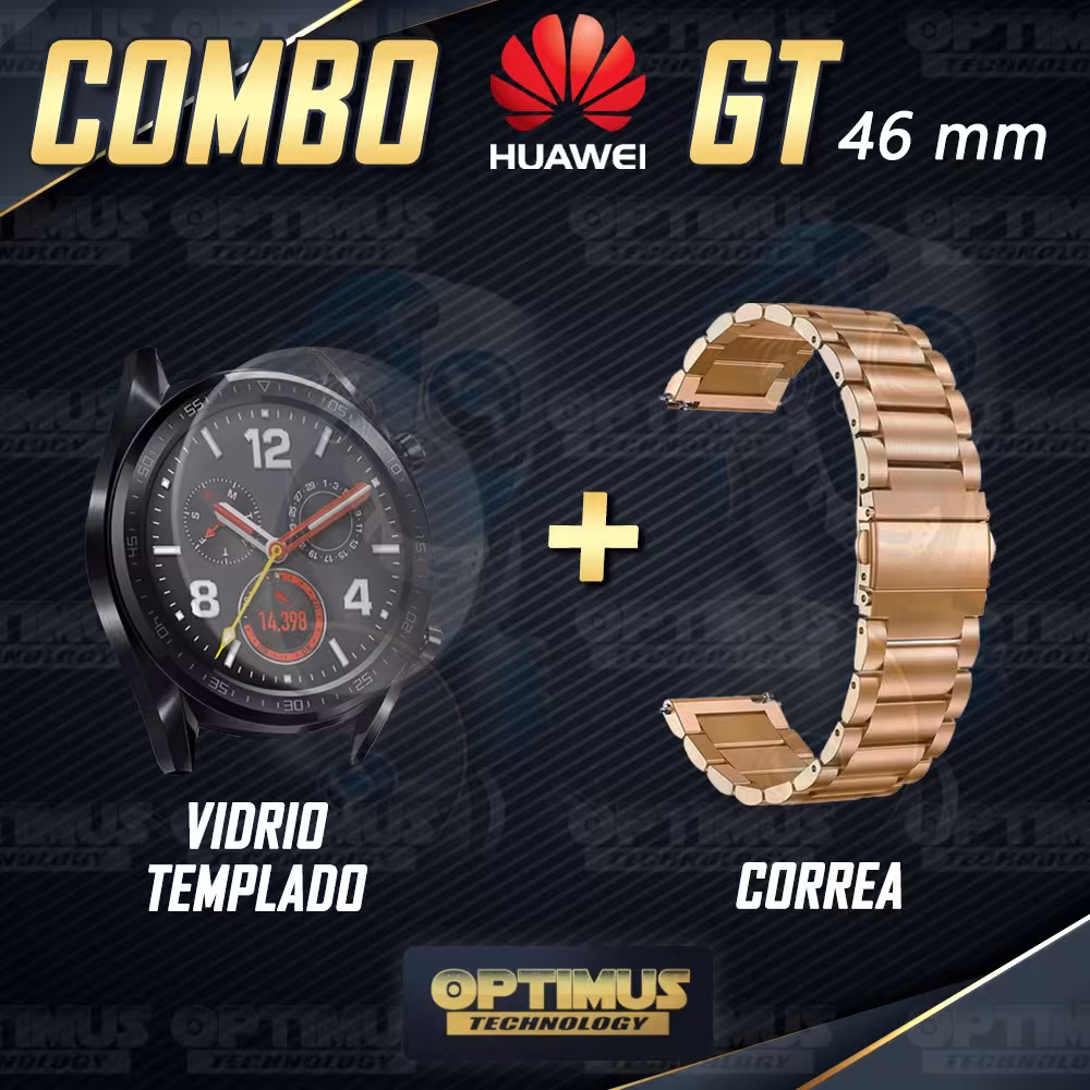 Vidrio Templado Y Correa De Metal Smartwatch Reloj Inteligente Huawei GT 46mm | OPTIMUS TECHNOLOGY™ | CRR-MT-VTP-HW-GT-46 |