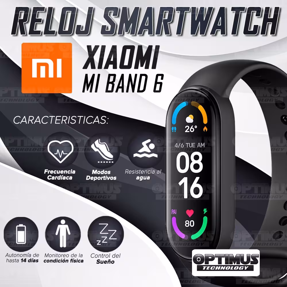 Reloj Inteligente Smartwatch Xiaomi Mi Band 6 Compatible Android IOS | XIAOMI COLOMBIA | SW-XMI-MB-6 |