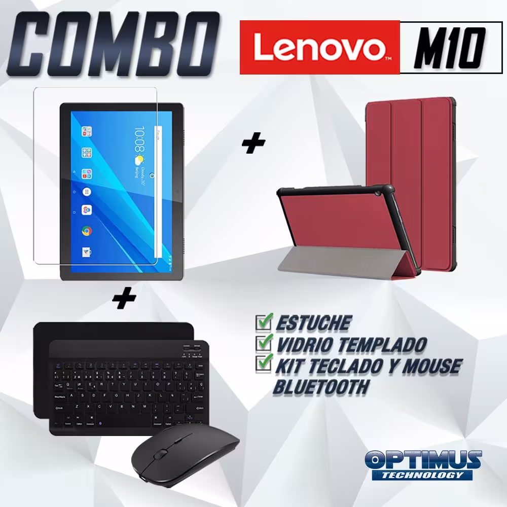 Kit Vidrio templado + Case Forro Protector + Teclado y Mouse Ratón Bluetooth para Tablet Lenovo m10 tb-x505f OPTIMUS TECHNOLOGY™
