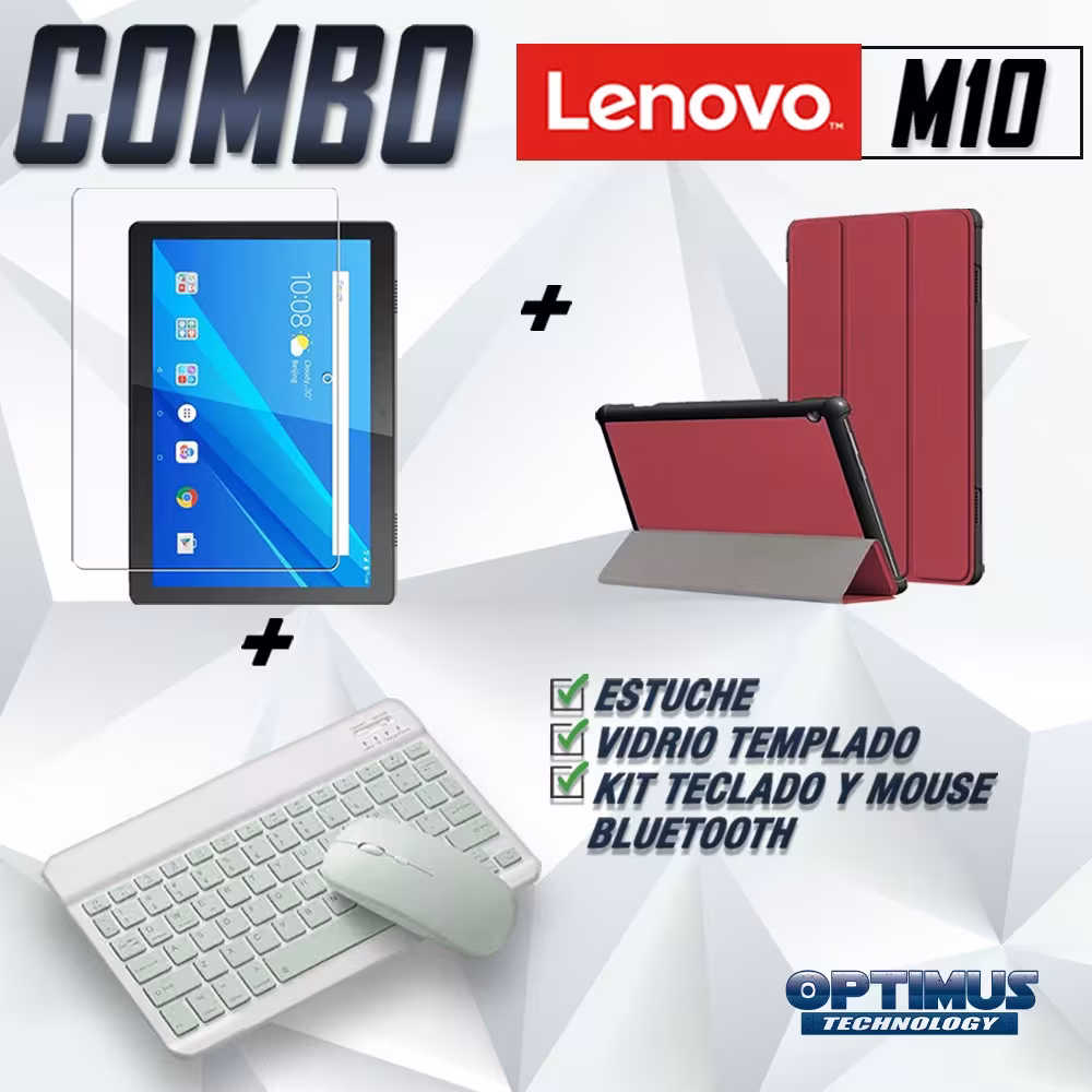 Kit Vidrio templado + Case Forro Protector + Teclado y Mouse Ratón Bluetooth para Tablet Lenovo m10 tb-x505f OPTIMUS TECHNOLOGY™
