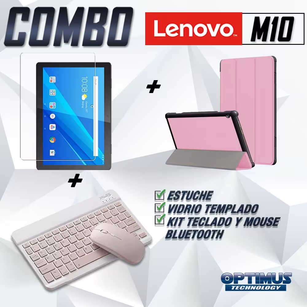 Kit Vidrio templado + Case Forro Protector + Teclado y Mouse Ratón Bluetooth para Tablet Lenovo m10 tb-x505f OPTIMUS TECHNOLOGY™