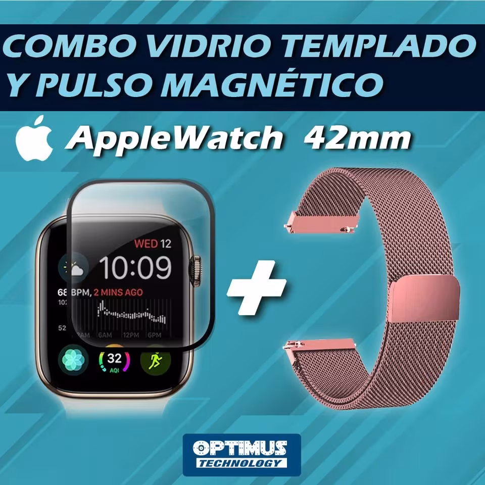 Kit Manilla Pulso Correa Magnética de color Y Vidrio Templado reloj Smartwatch Apple Iwatch serie 1, 2, 3 (42mm) OPTIMUS TECHNOL