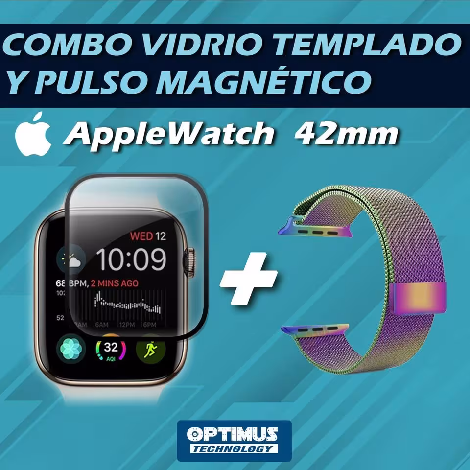 Kit Manilla Pulso Correa Magnética de color Y Vidrio Templado reloj Smartwatch Apple Iwatch serie 1, 2, 3 (42mm) OPTIMUS TECHNOL