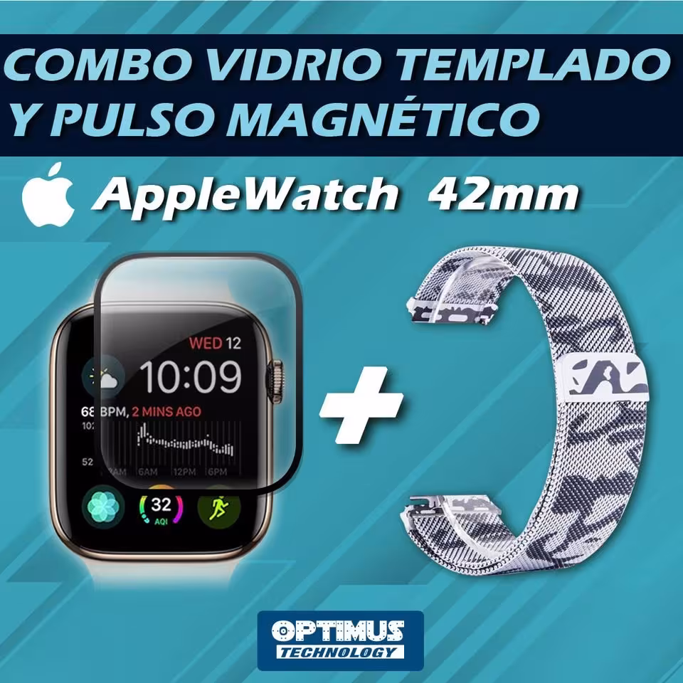 Kit Manilla Pulso Correa Magnética de color Y Vidrio Templado reloj Smartwatch Apple Iwatch serie 1, 2, 3 (42mm) OPTIMUS TECHNOL