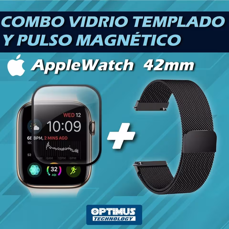 Kit Manilla Pulso Correa Magnética de color Y Vidrio Templado reloj Smartwatch Apple Iwatch serie 1, 2, 3 (42mm) OPTIMUS TECHNOL