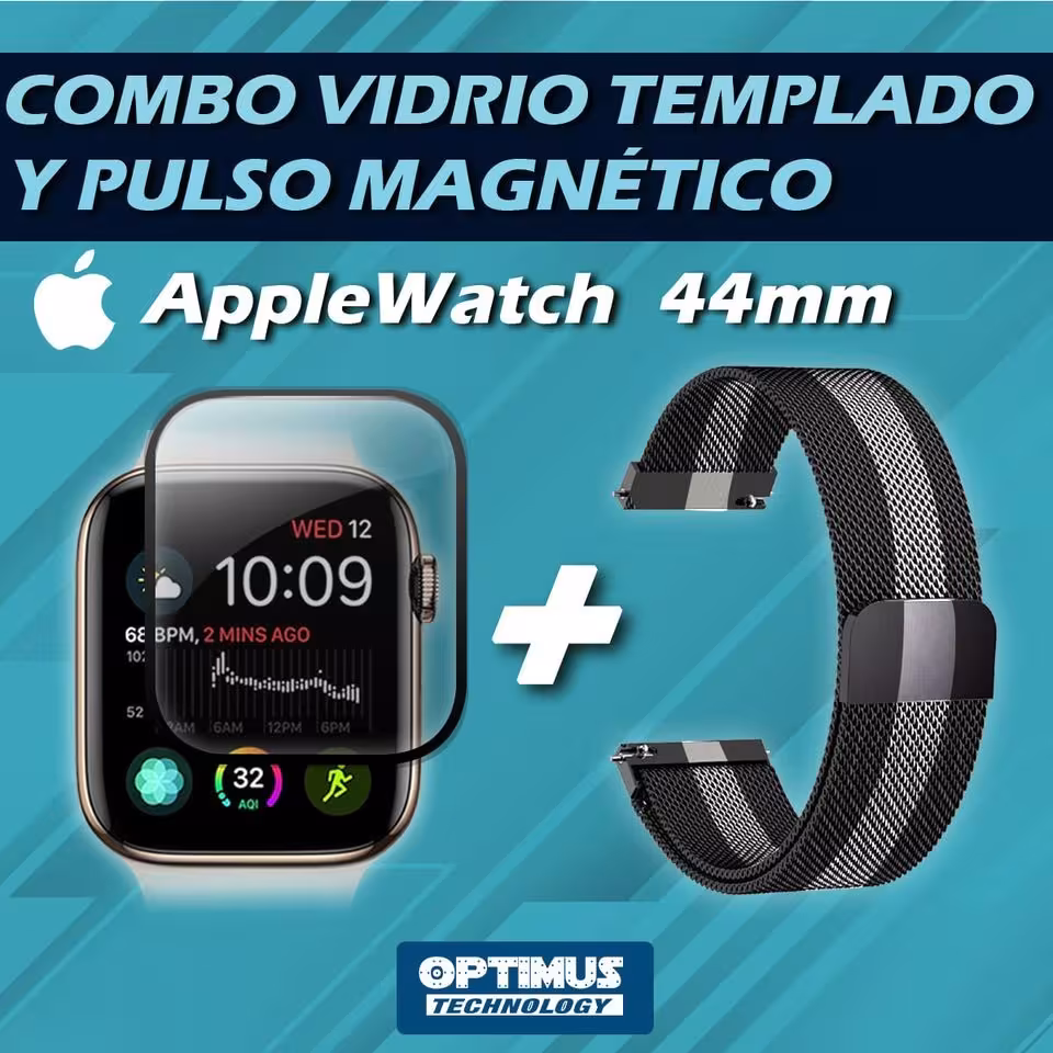 Kit Manilla Pulso Correa Magnética de color Y Vidrio Templado reloj Smartwatch Apple Iwatch serie 4, 5, 6 (44mm) OPTIMUS TECHNOL