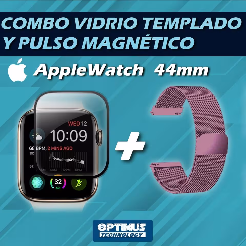 Kit Manilla Pulso Correa Magnética de color Y Vidrio Templado reloj Smartwatch Apple Iwatch serie 4, 5, 6 (44mm) OPTIMUS TECHNOL