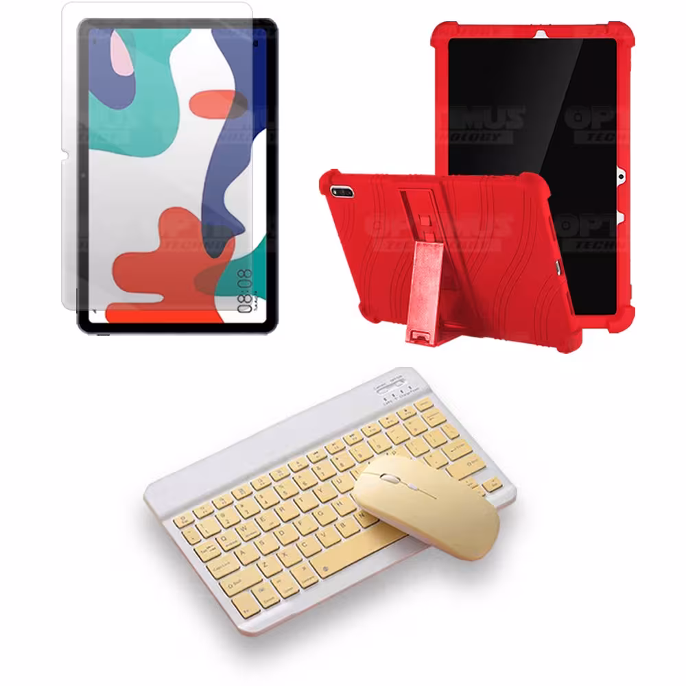 Kit Vidrio templado + Estuche Protector Goma + Teclado y Mouse Ratón Bluetooth para Tablet Huawei matepad 10.4 OPTIMUS TECHNOLOG