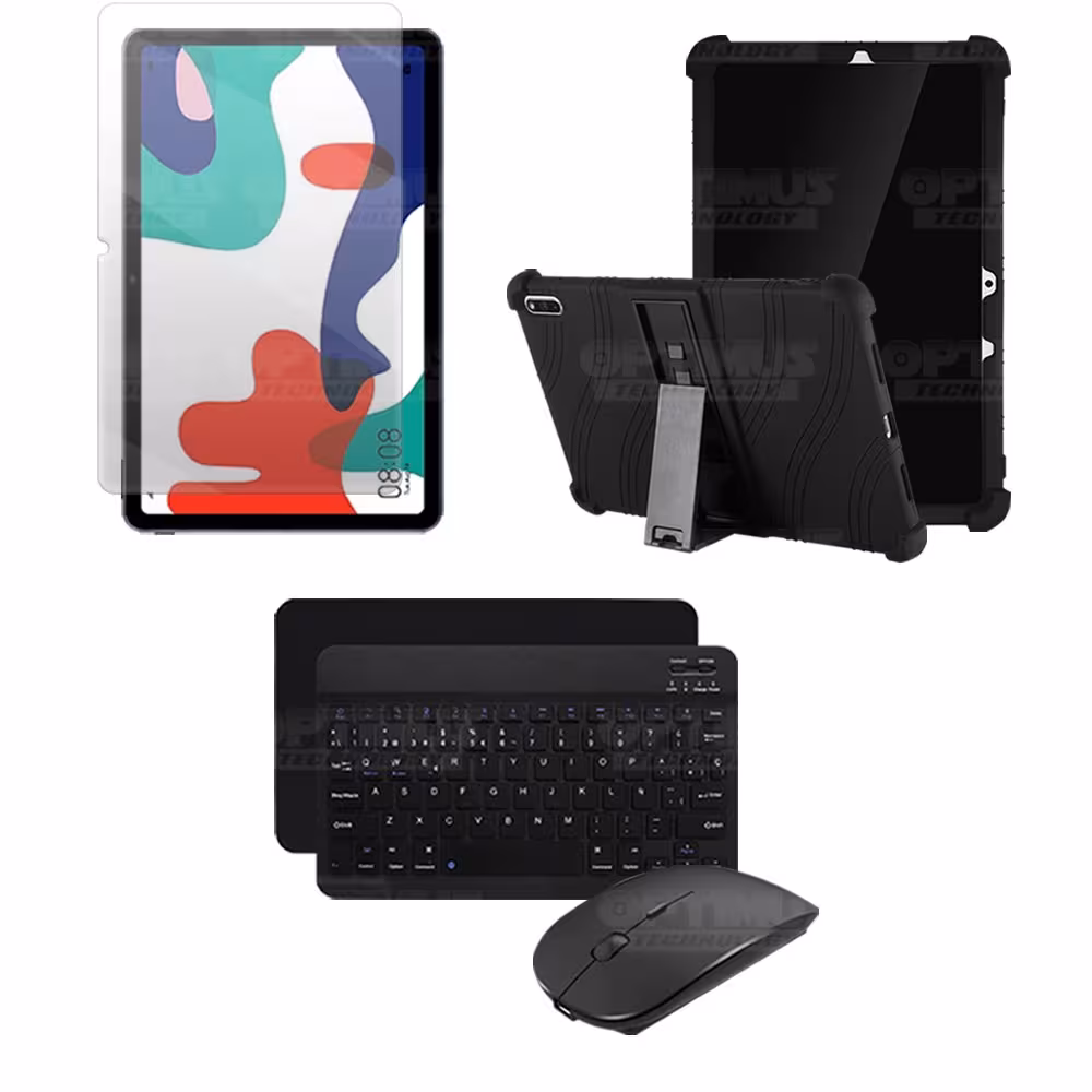 Kit Vidrio templado + Estuche Protector Goma + Teclado y Mouse Ratón Bluetooth para Tablet Huawei matepad 10.4 OPTIMUS TECHNOLOG