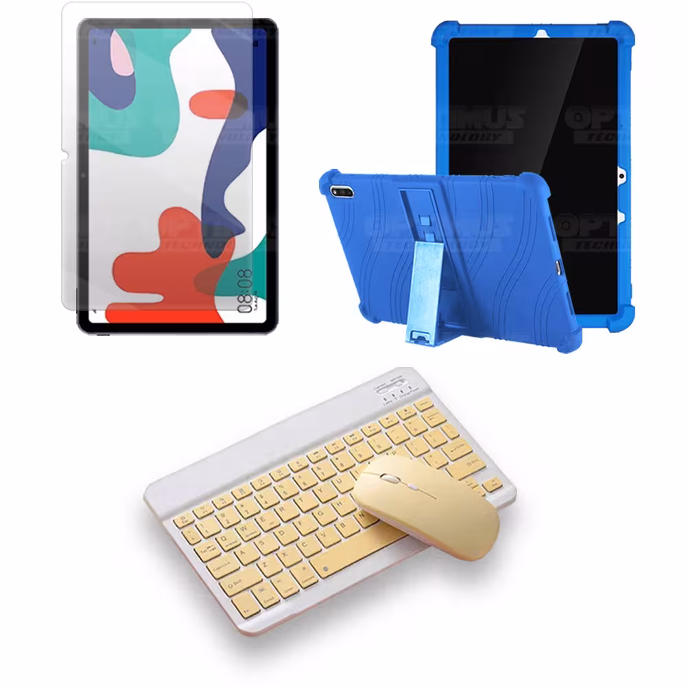 Kit Vidrio templado + Estuche Protector Goma + Teclado y Mouse Ratón Bluetooth para Tablet Huawei matepad 10.4 OPTIMUS TECHNOLOG
