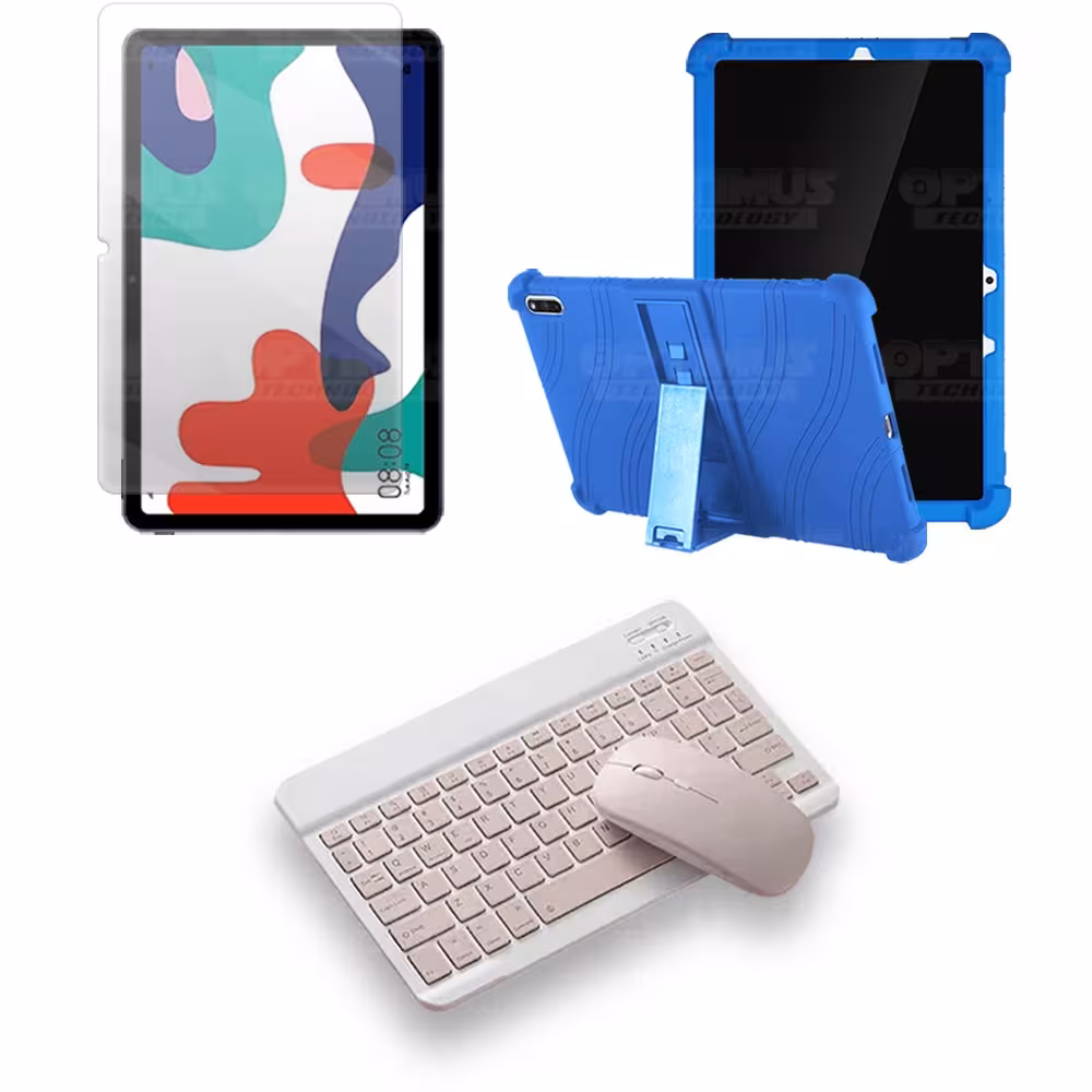 Kit Vidrio templado + Estuche Protector Goma + Teclado y Mouse Ratón Bluetooth para Tablet Huawei matepad 10.4 OPTIMUS TECHNOLOG