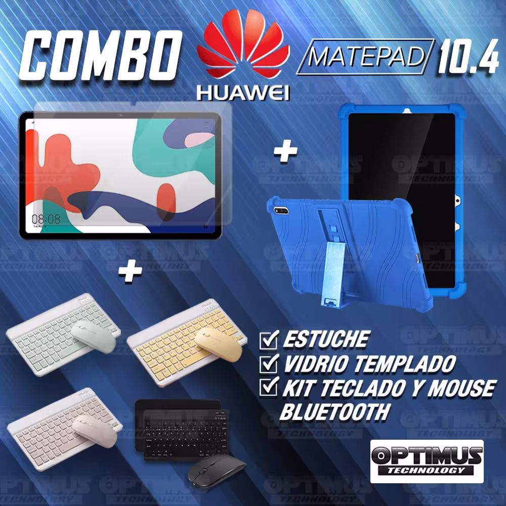 Kit Vidrio templado + Estuche Protector Goma + Teclado y Mouse Ratón Bluetooth para Tablet Huawei matepad 10.4 OPTIMUS TECHNOLOG