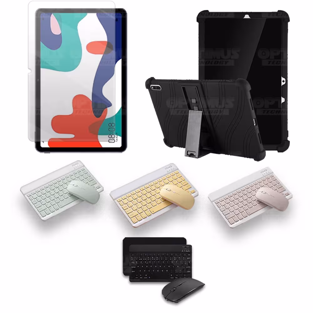 Kit Vidrio templado + Estuche Protector Goma + Teclado y Mouse Ratón Bluetooth para Tablet Huawei matepad 10.4 OPTIMUS TECHNOLOG