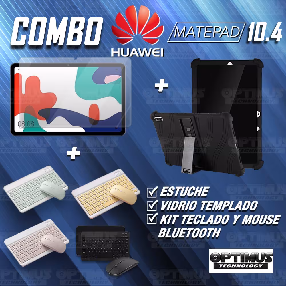 Kit Vidrio templado + Estuche Protector Goma + Teclado y Mouse Ratón Bluetooth para Tablet Huawei matepad 10.4 OPTIMUS TECHNOLOG