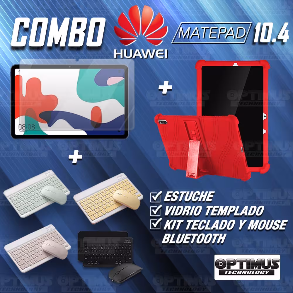 Kit Vidrio templado + Estuche Protector Goma + Teclado y Mouse Ratón Bluetooth para Tablet Huawei matepad 10.4 OPTIMUS TECHNOLOG