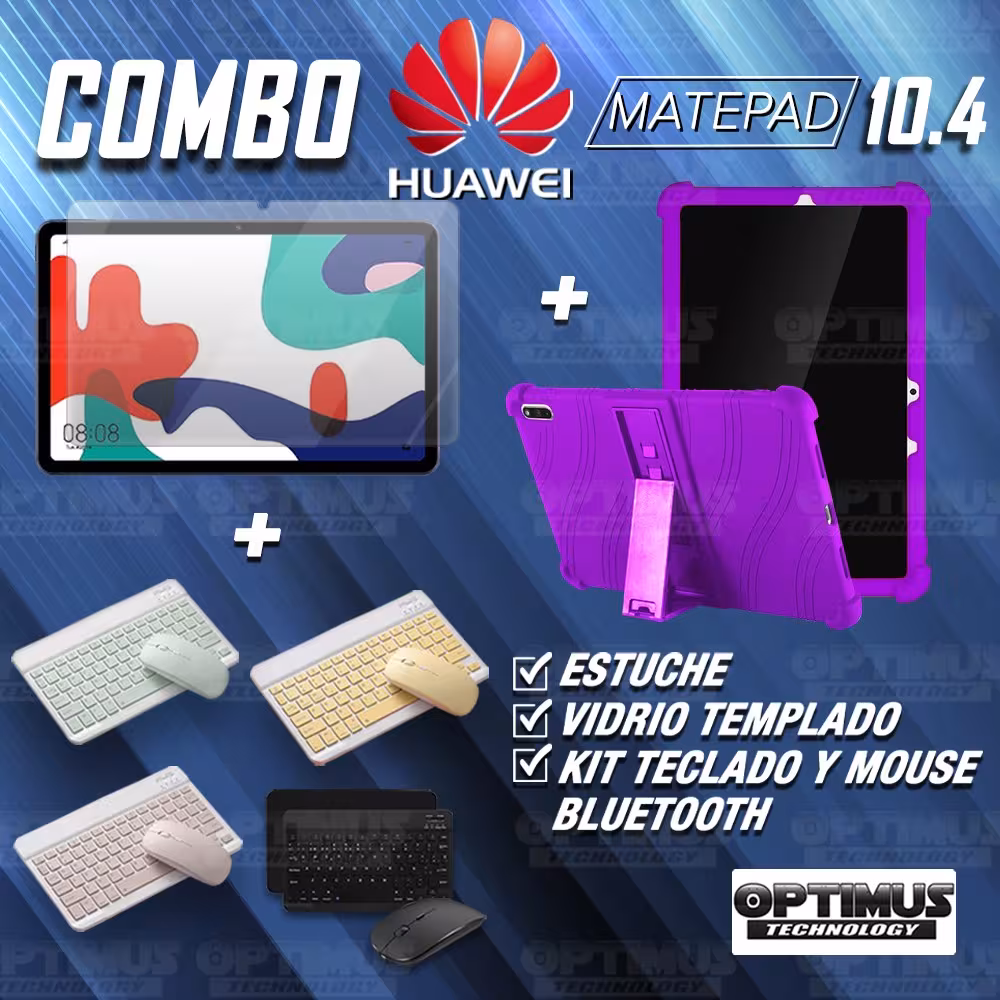 Kit Vidrio templado + Estuche Protector Goma + Teclado y Mouse Ratón Bluetooth para Tablet Huawei matepad 10.4 OPTIMUS TECHNOLOG