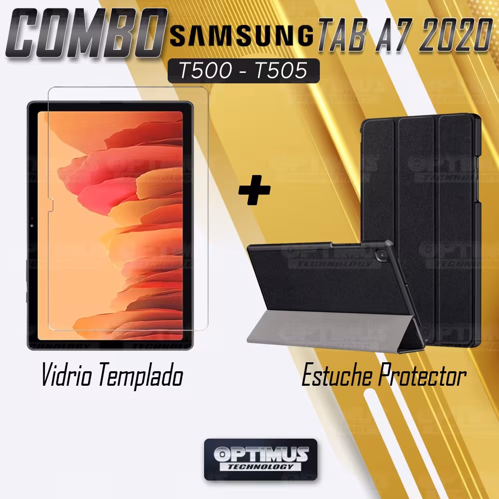 Kit Vidrio Cristal Templado Y Estuche Case Protector para Tablet Samsung Galaxy Tab A7 10.4 2020 T500 - T505 OPTIMUS TECHNOLOGY™