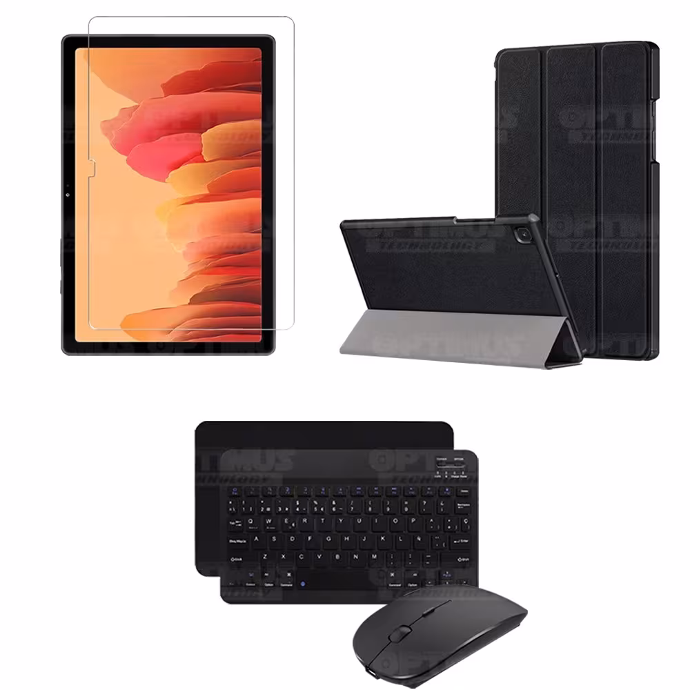 Kit Vidrio templado + Case Forro Protector + Teclado y Mouse Ratón Bluetooth para Tablet Samsung Galaxy Tab A7 10.4 2020 T500 OP