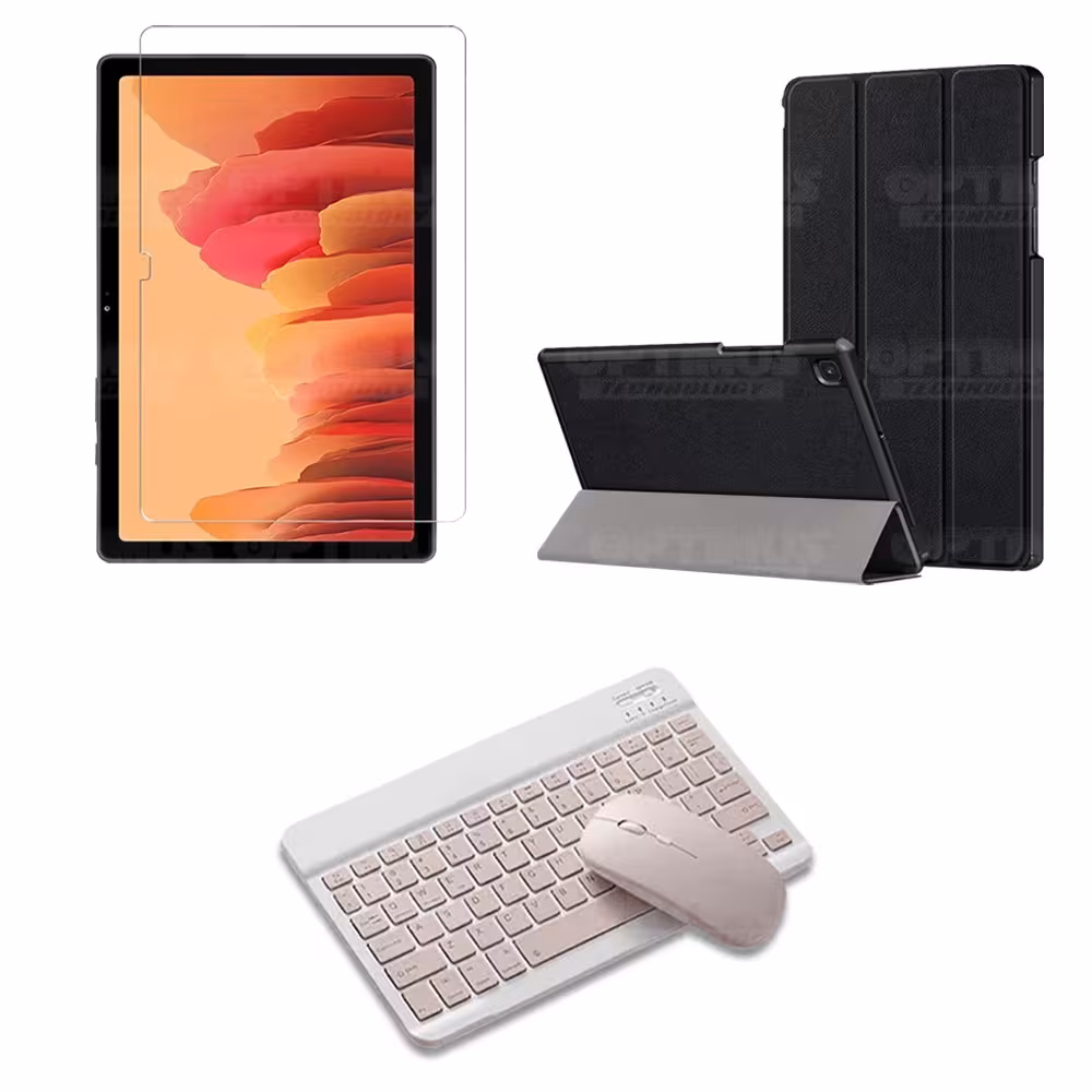 Kit Vidrio templado + Case Forro Protector + Teclado y Mouse Ratón Bluetooth para Tablet Samsung Galaxy Tab A7 10.4 2020 T500 OP