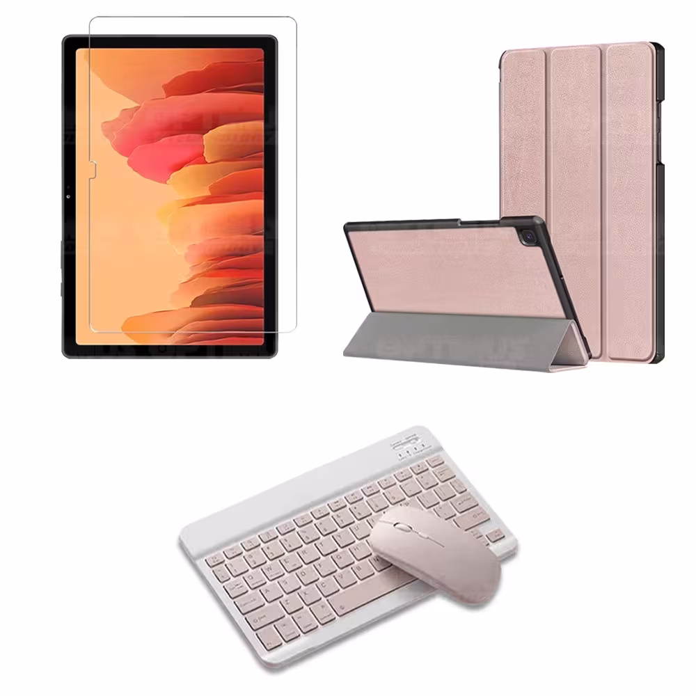 Kit Vidrio templado + Case Forro Protector + Teclado y Mouse Ratón Bluetooth para Tablet Samsung Galaxy Tab A7 10.4 2020 T500 OP
