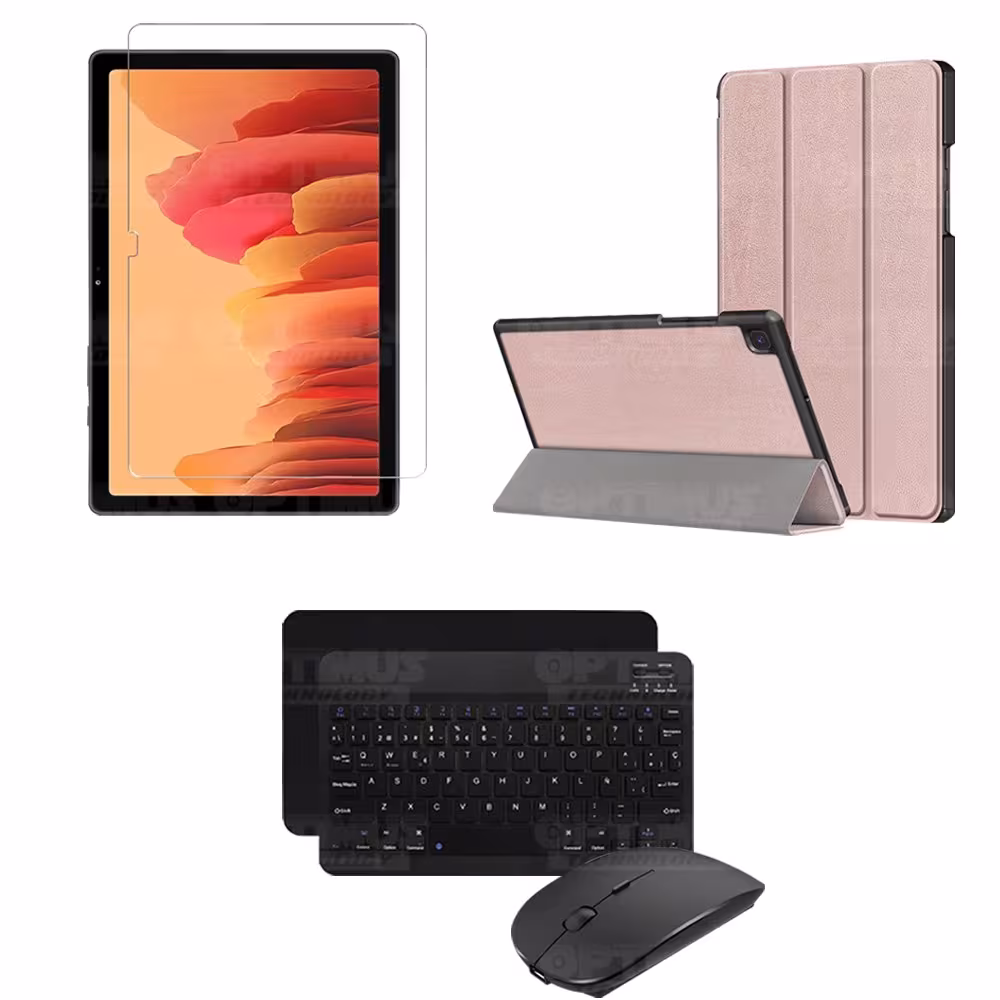 Kit Vidrio templado + Case Forro Protector + Teclado y Mouse Ratón Bluetooth para Tablet Samsung Galaxy Tab A7 10.4 2020 T500 OP
