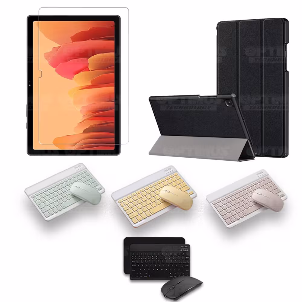 Kit Vidrio templado + Case Forro Protector + Teclado y Mouse Ratón Bluetooth para Tablet Samsung Galaxy Tab A7 10.4 2020 T500 OP