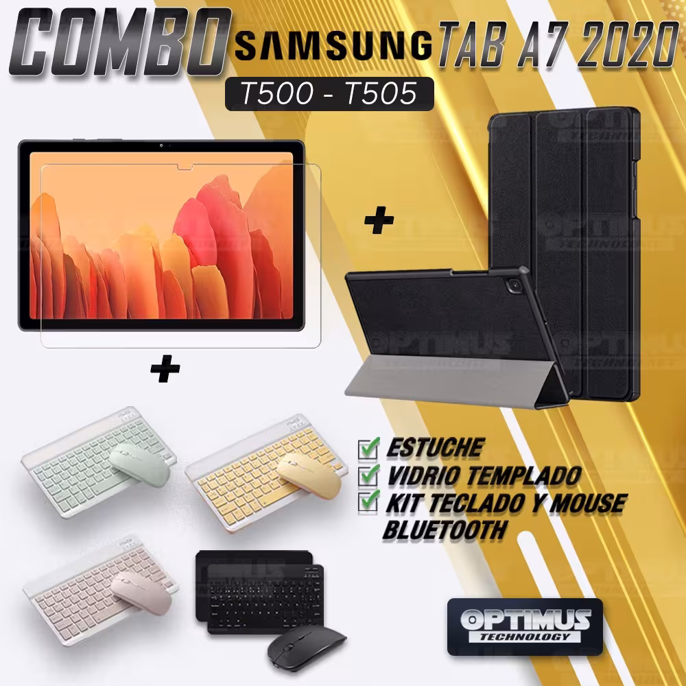 Kit Vidrio templado + Case Forro Protector + Teclado y Mouse Ratón Bluetooth para Tablet Samsung Galaxy Tab A7 10.4 2020 T500 OP