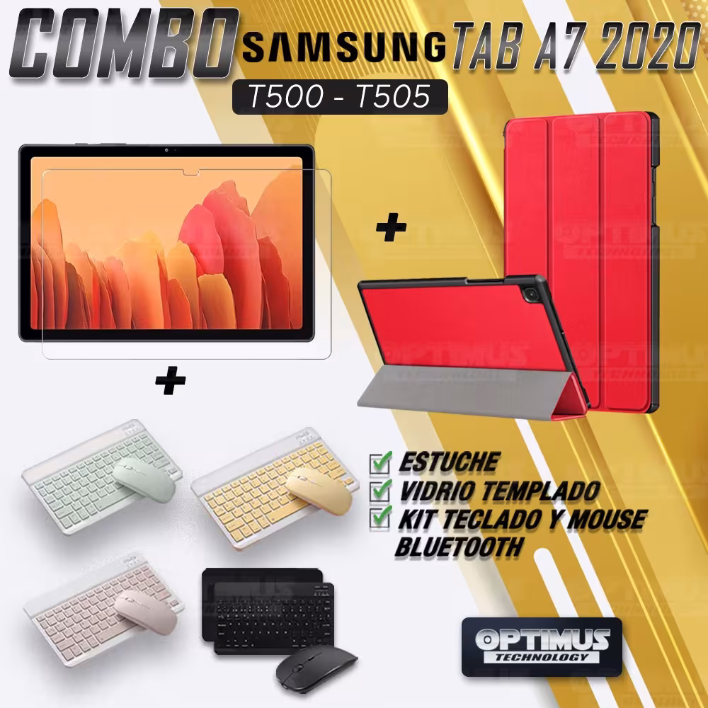 Kit Vidrio templado + Case Forro Protector + Teclado y Mouse Ratón Bluetooth para Tablet Samsung Galaxy Tab A7 10.4 2020 T500 OP