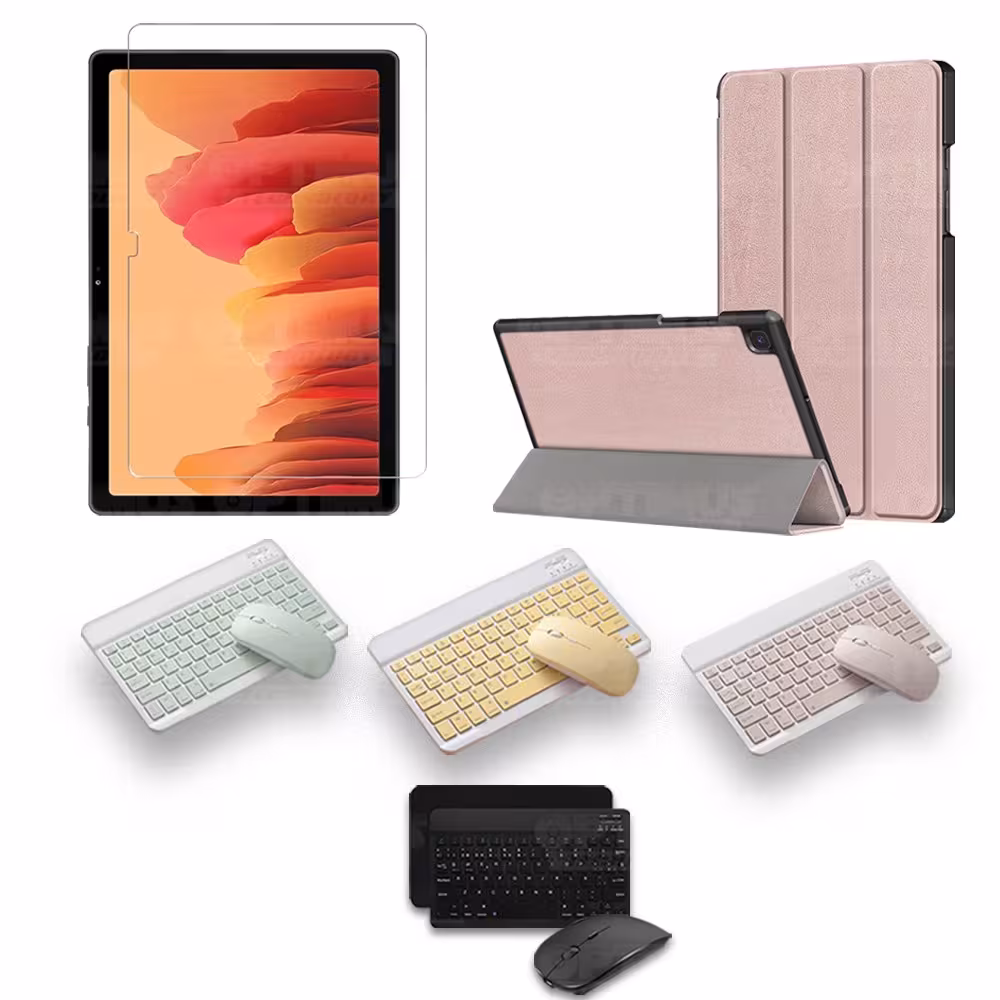Kit Vidrio templado + Case Forro Protector + Teclado y Mouse Ratón Bluetooth para Tablet Samsung Galaxy Tab A7 10.4 2020 T500 OP