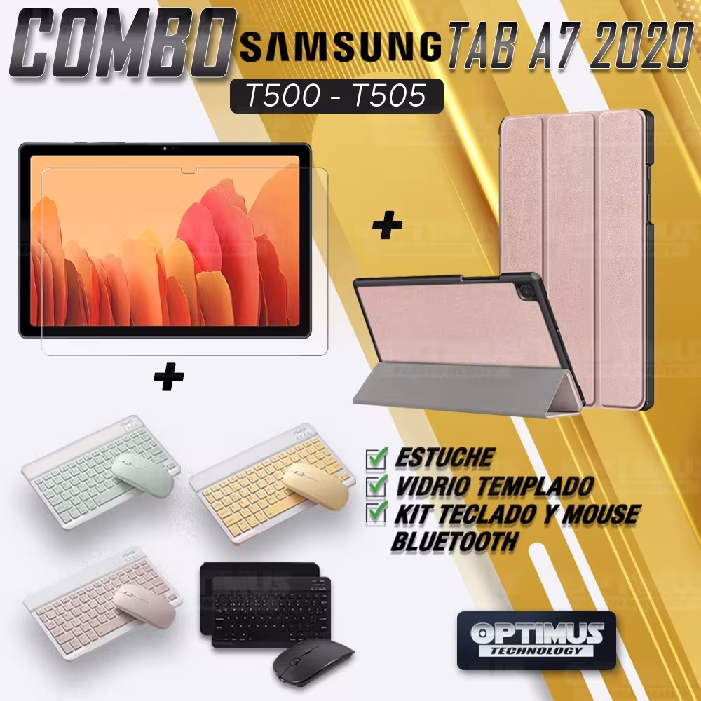 Kit Vidrio templado + Case Forro Protector + Teclado y Mouse Ratón Bluetooth para Tablet Samsung Galaxy Tab A7 10.4 2020 T500 OP